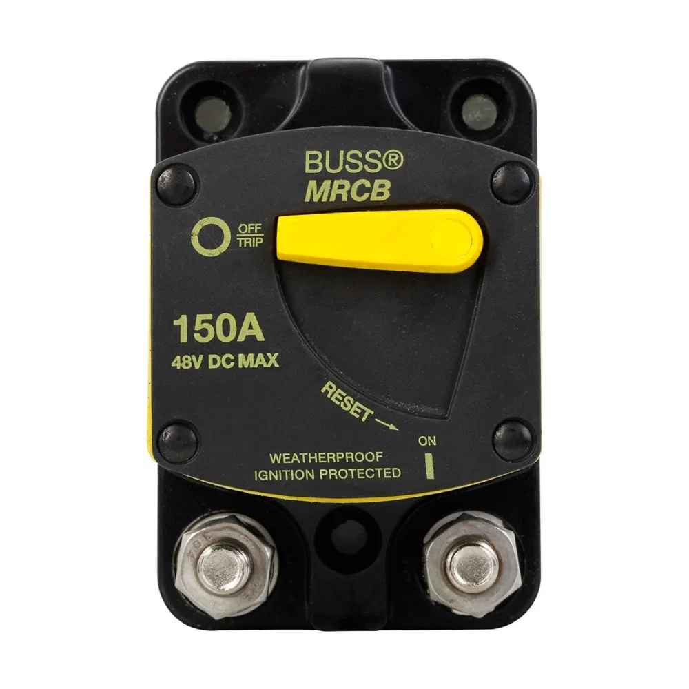 CB187F-150 – BUSSMANN Circuit Breaker, 150 Amp/ 48 Volt DC Manual Reset Waterproof Marine Rated Flush Mount 5/16 Inch...